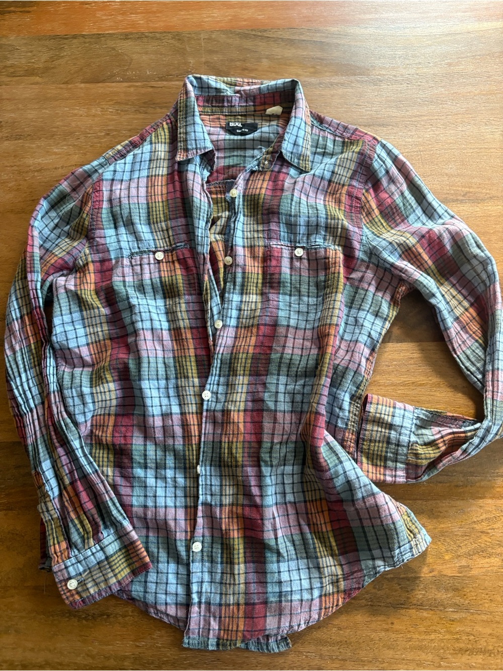 BDG- girls Plaid Button-Down Shirt in Red and Blue